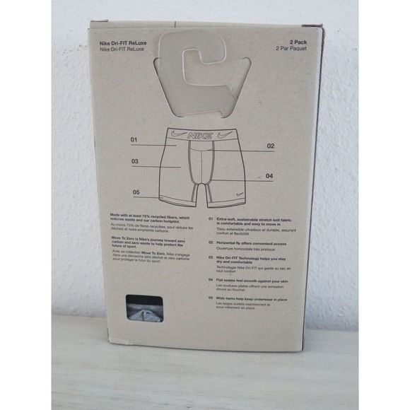 Nike KE1076 033 Men's Sz L (36-38) 2-Pack Gray Dri-FIT ReLuxe Boxer Briefs - Picture 2 of 4